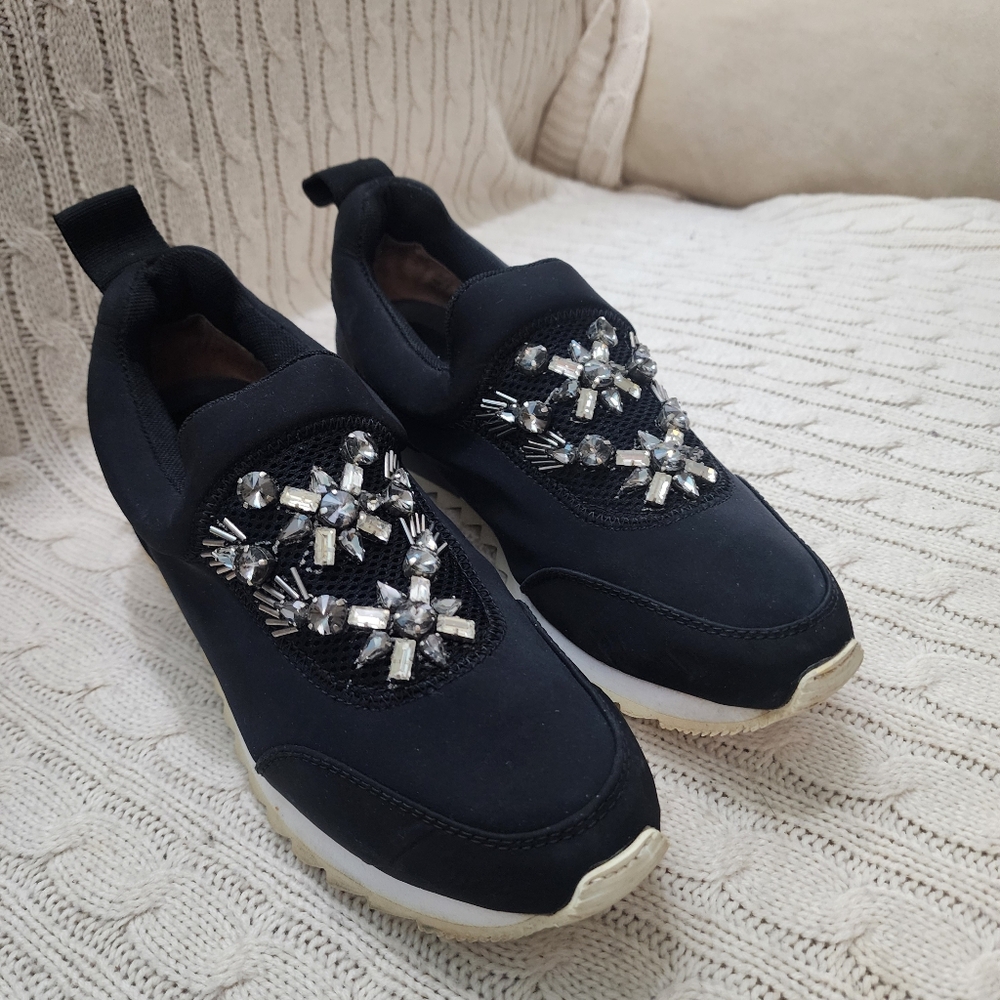 Joy and Mario Black Embellished Women's Sneakers